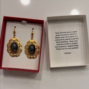 Alzi by Alzerina Magnolia Earrings in Jet Hematite with 24kt gold-plated